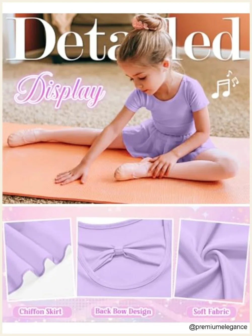 2 Pack Ballet Leotards for Girls Short Sleeve Dance Dress with Removable Skirt